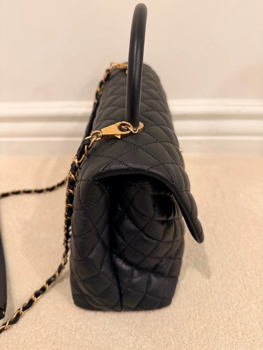 CHANEL Black Quilted Caviar Top Handle Bag with Gold CC Hardware - Picture 4 of 11